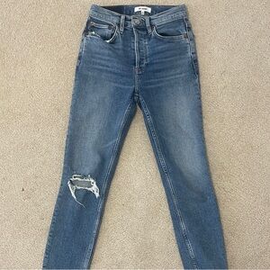 Re/Done Distressed Straight Leg Blue Jeans